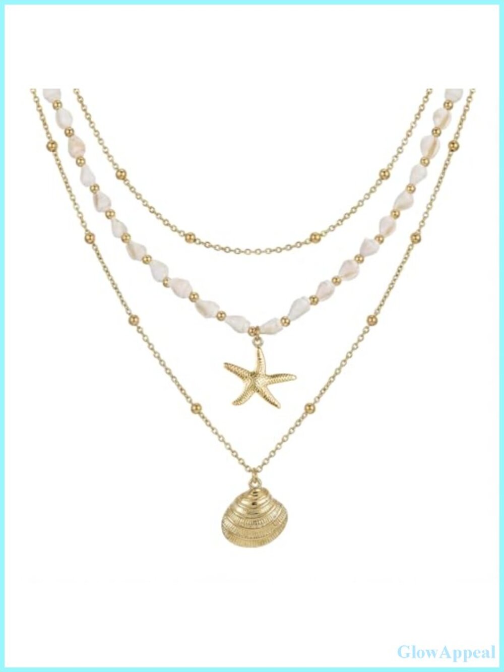 14K Gold Layered Necklace Seashell Starfish Pearl Beach Dainty Choker Women